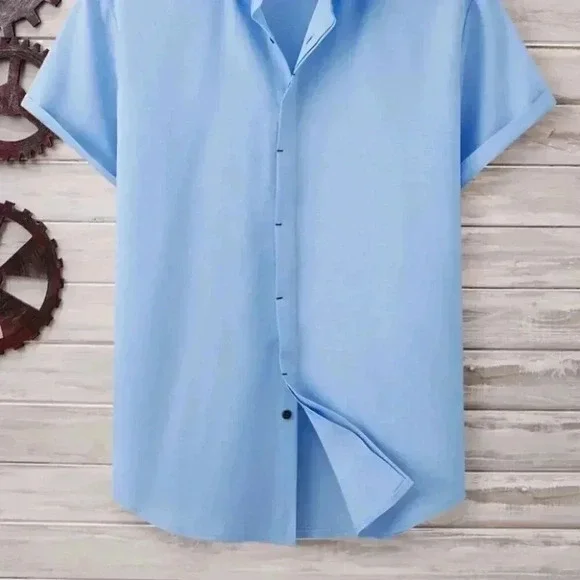 Blue Basic Men's Button Up Shirt - Picture 2 of 6